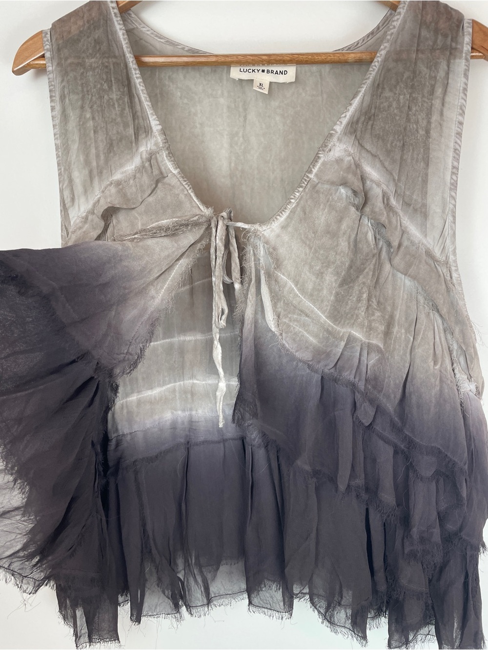 Lucky Brand Gray to Black Ombre Ruffle Tie-Front Camisole - Picture 3 of 8